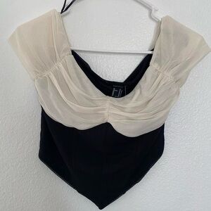 Forever 21 Black and Cream Draped Blouse